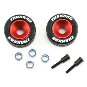 AX5186 Wheels, aluminum (red-anodized) (2)/ 5x8mm ball bearings (4)/ axles (2)/ rubber tires (2)