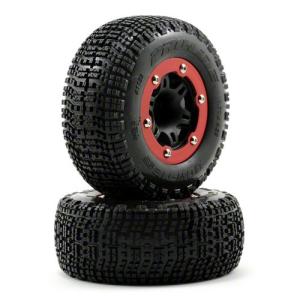 AP1153-12 Bow-Tie SC 2.2/3.0 M2 Tires w/Split Six Bead-Loc Wheels (Red/Black) (2) (Slash/Rear)