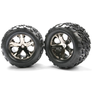 AX3668A Tires &amp; wheels, assembled, glued (2.8) (All-Star black chrome wheels, Talon tires, foam inserts) (electric rear) (2)