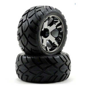AX3776A Traxxas Front All-Star Black Chrome Wheels w/Anaconda Tires (2) (VXL Rustler)