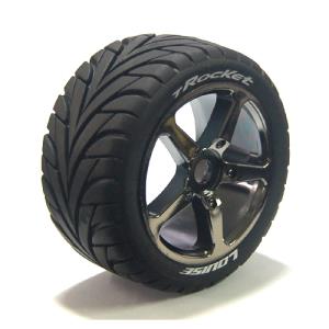 L-T3250BC T-ROCKET 1/8 Truggy Tire SPORT/Black Chrome Spoke Rim / 0 Offset / Mounted (반대분, 본딩완료)