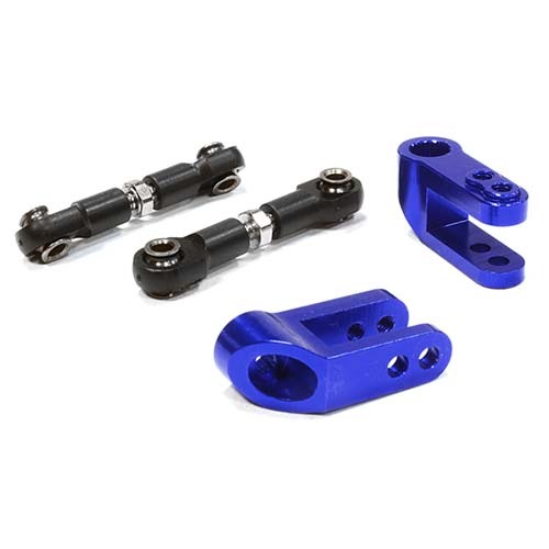 [#C26091BLUE] Billet Machined Steering Servo Horn &amp; Linkage Set for Traxxas 1/10 Scale Summit (Blue)