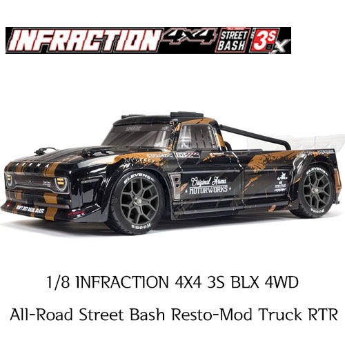 (3셀지원 브러시스버전)ARRMA 1/8 INFRACTION 4X4 3S BLX 4WD All-Road Street Bash Resto-Mod Truck RTR, Gold