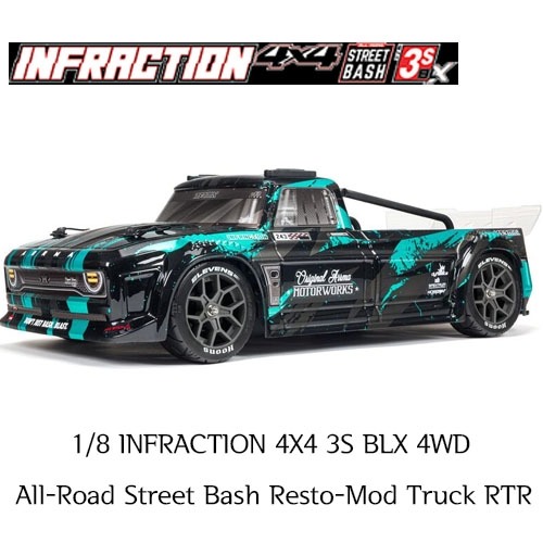 (3셀지원 브러시스버전)ARRMA 1/8 INFRACTION 4X4 3S BLX 4WD All-Road Street Bash Resto-Mod Truck RTR, Teal