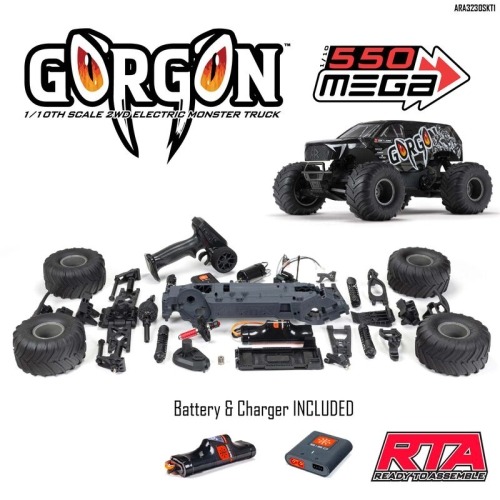 1/10 GORGON 4X2 MEGA 550 브러시드 몬스터 트럭 조립 준비 완료 키트(배터리 및 USB충전기 포함)