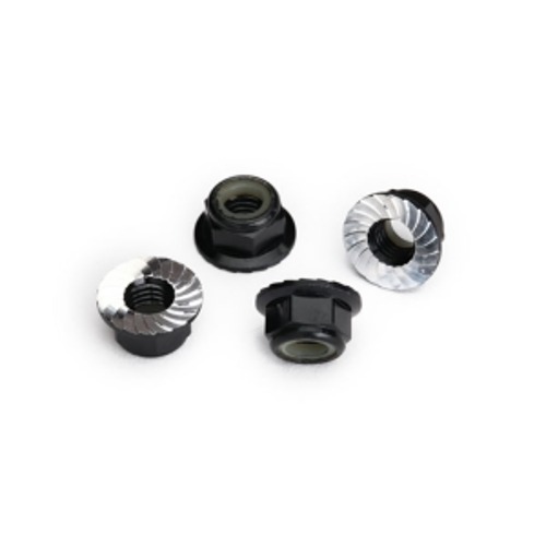 AX8447A Nuts, 5mm flanged nylon locking (aluminum, black-anodized, serrated) (4)